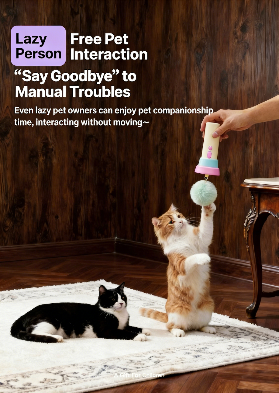 Interactive Retractable Cat Toy – Automatic One-Click Wand with Bell & Fur Ball