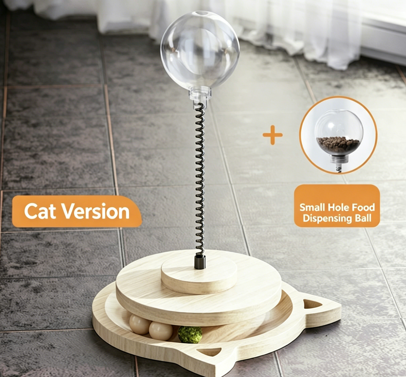 Eco-Friendly Wooden Cat Treat Dispenser Toy with Interactive Balls