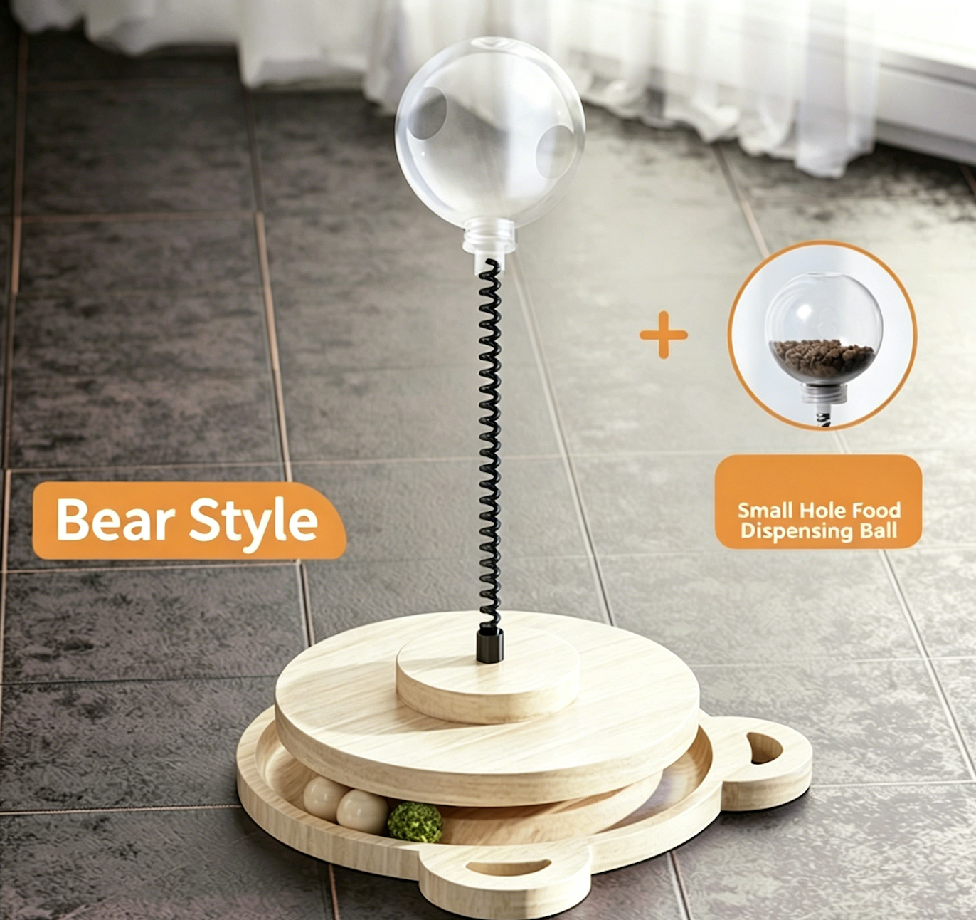 Eco-Friendly Wooden Cat Treat Dispenser Toy with Interactive Balls