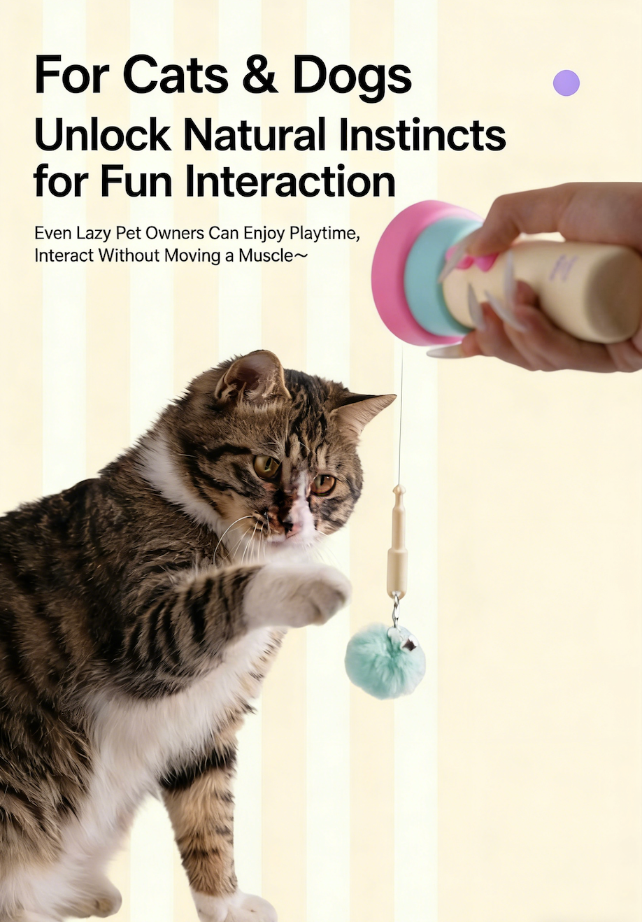 Interactive Retractable Cat Toy – Automatic One-Click Wand with Bell & Fur Ball