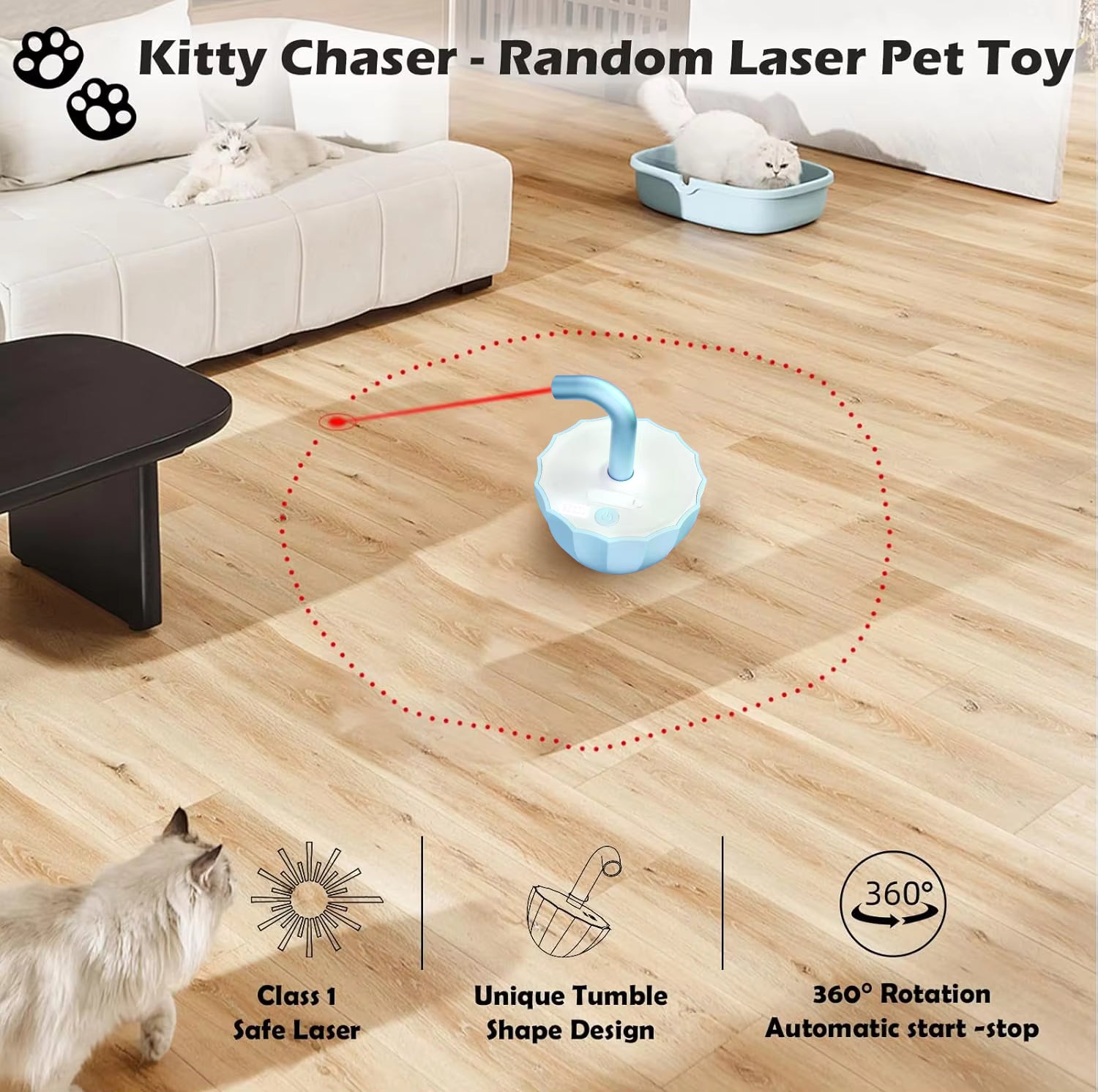 360° Self-Play Laser Toy — Touch Activated & Tip-Proof
