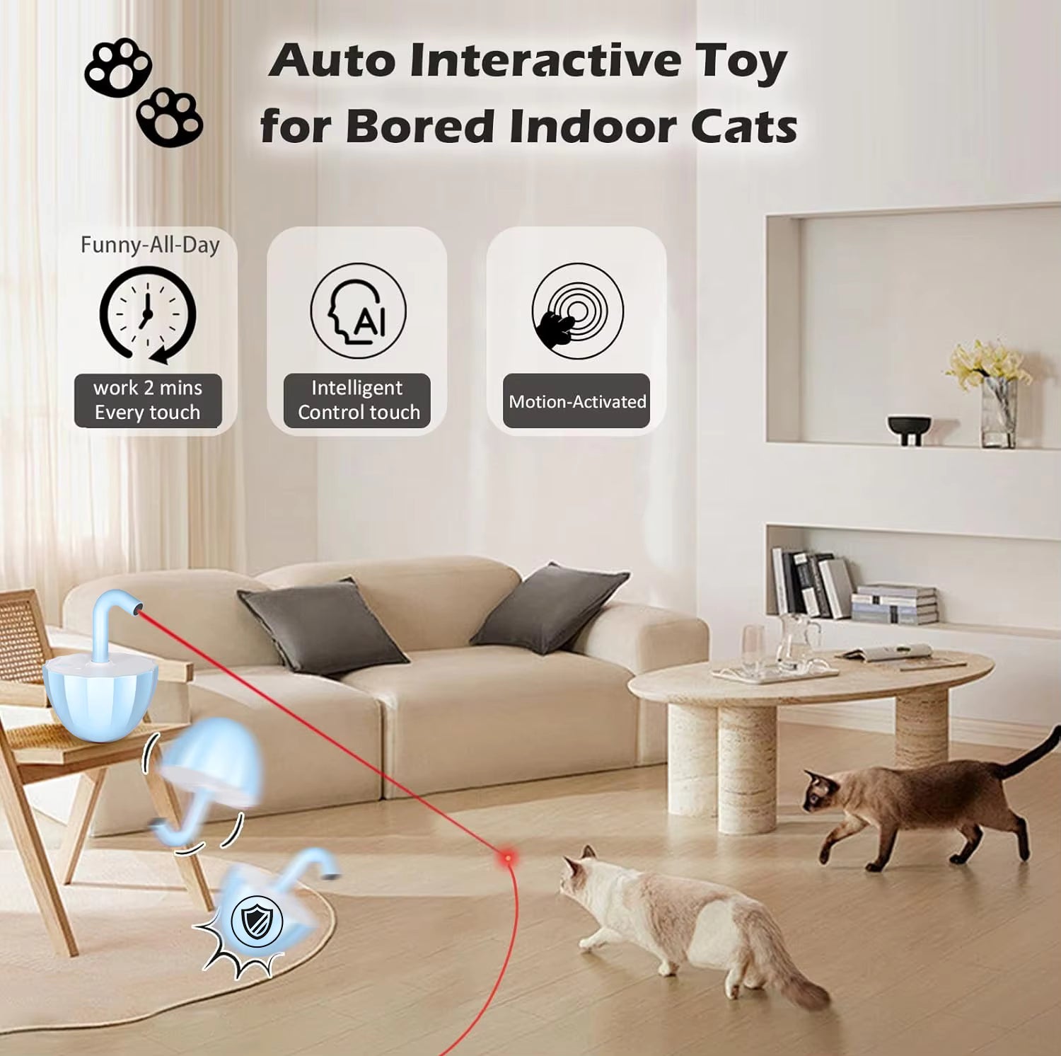 360° Self-Play Laser Toy — Touch Activated & Tip-Proof